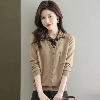 Пролетно нова корейска версия, темпераментна топ, дамска мода, фалшив женски пуловер с две рани, пуловер с поло деколте