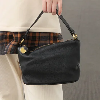 Дамски чанта на едно рамо от телешка кожа, мека кожена чанта през рамо