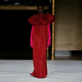 Червени вечерни рокли специален дизайн с деколте, дълги, драпирани, с дължина до пода, празнични елегантни дамски рокли