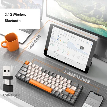 K68 за Безжична връзка Bluetooth, двухрежимная руска ръчна клавиатура, 2,4 G, Usb Type C, игри, гореща подмяна, батерия, Ергономия 68 клавиши