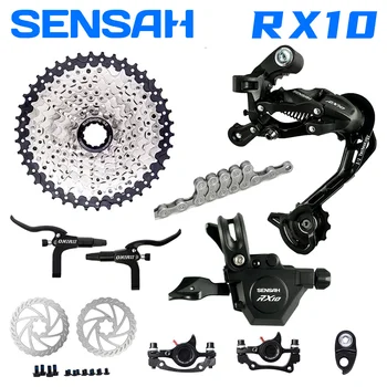Комплект за планински велосипед SENSAH 10 степени RX10 със спирачки, касета за превключване на предавките, 10s, верига 42T 46T за планински велосипед