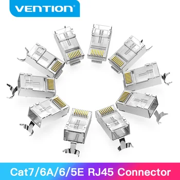 Vention Конектор RJ-45 Cat7 Модулен конектор за свързване на Ethernet кабел RJ-45 с позлатен глава Cat6 запресоване мрежов конектор за кримпване RJ-45 Cat7
