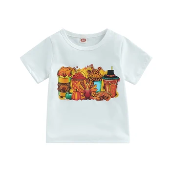Тениска за малки момчета и Момичета на Хелоуин, Ден на Благодарността, С къси ръкави, Свободни Топове с Принтом Тиква и Турция