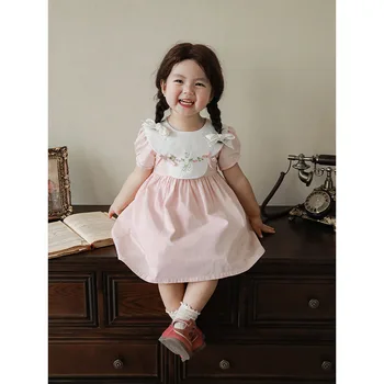 2023 Детски дрехи, рокли за момичета детски лятото ежедневното рокля за момичета детски дрехи с бродерия Oddlers корейската мода стилен