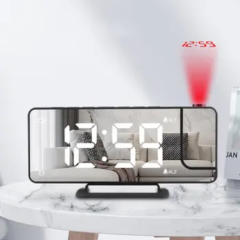 Led цифров огледално прожекционен алармен Дисплей за температура и влажност на въздуха Електронни проекция часовник с FM радио, Часовник с повторение на време