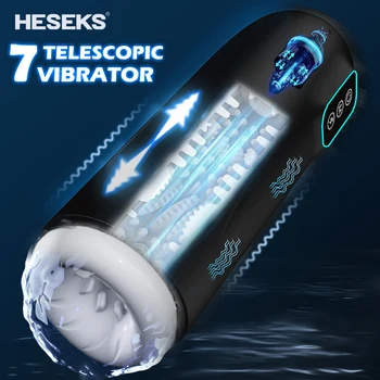 HESEKS Автоматично Мъжки мастурбатор 7 + 1 Телескопична вибратор е Истински електрически Вагината Орален секс с мастубатором влагалището Играчки за мъже