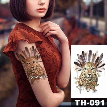 Водоустойчив временна татуировка, стикер в стила на индийското племе, леопардовый модел, прехвърляне на вода, боди-арт с животни, светкавица, фалшива татуировка