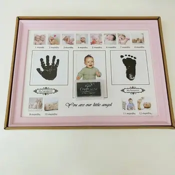 Отпечатък от детска ръка Фоторамка с мастило за щамповане Декор за новородено подарък Детски отпечатък на ръцете Чернильница Сувенири