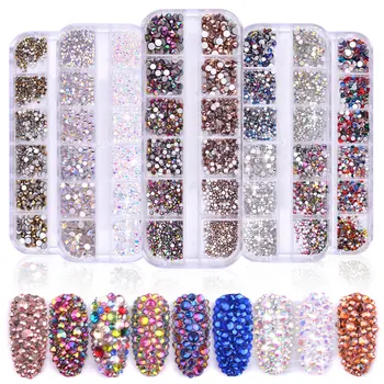 Стъклени кристали с различни размери, цветни висулки, с фиксирана облегалка AB 3D декорации за дизайн на ноктите 