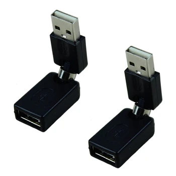 2X черно удължителен кабел с конектор USB 2.0 мъжа към жената с ъгъл на завъртане 360 градуса