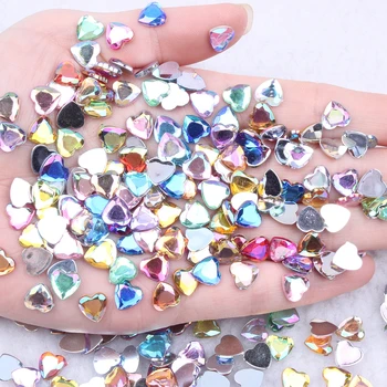 Кристали за дизайн на ноктите, Плоска задна част е 6 мм, 8 мм и скъпоценни камъни във формата на сърце блестящи плоски ръба AB Цвята Акрилни кристали с кристали Стикери за нокти