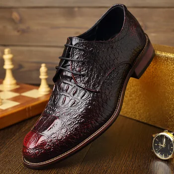 Нова мода мъжка черна кожена обувки дантела в бизнес стил в британски стил с крокодиловым модел, сватбена мъжки обувки фризьор CB001