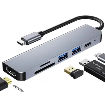 6-в-1 C USB хъб многопортовый адаптер RJ-45 SD/TF cardreader PD бързо зареждане, съвместим с лаптопи MacBook