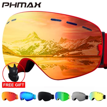Ски очила PHMAX, мъжки слънчеви очила за каране на сноуборд, дамски зимни улични слънчеви очила за сняг, двуслойни лещи UV400, фарове за ски очила