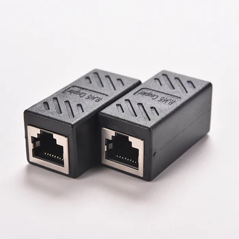 1 бр. удължител RJ-45 Ethernet кабел Интерфейсен удължителен кабел конвертор съединител Черен женски мрежов конектор LAN адаптер съединител съединител