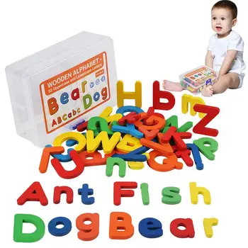 Дървен блок с английски букви, модул за обучение писмото Abc за деца, когнитивни играчки-пъзели с букви, начална образование в Монтесори