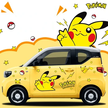 Водоустойчив самозалепващи автомобили стикер Pokemon, декоративни стикери за мини-тяло, стикер за автомобил от PVC с аниме Пикачу, автомобилен стайлинг