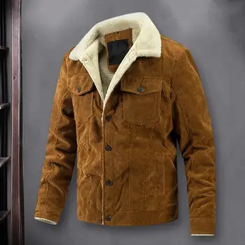 Топло и удобно палто, винтажное вельветовое зимно палто с ревери и джобове, оборудвана приятелка, утепленная мъжко яке с дълъг ръкав