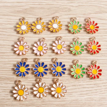 10шт 11*15 мм, 6 цвята, емайлирани висулки във формата на цветя маргаритки за производство на суспензии, колиета, обици, гривни, ръчно изработени бижута 