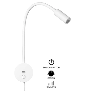Tokili Подключаемая Бяла Лампа за четене, Нощна Лампа с таблата, Сензорно включване/Изключване/на Регулатори, 3 W, Led USB Зарядно Устройство, Интериор за Спални, Аплици