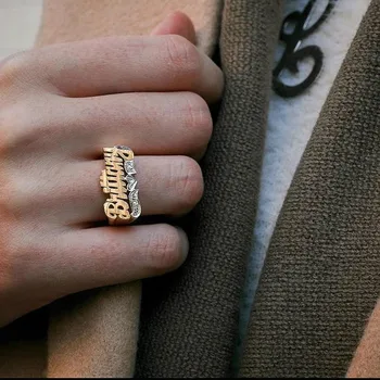 Два тона именное пръстен, произведено по поръчка, хип-хоп пръстен, пръстен от неръждаема стомана, писмо, унисекс, аксесоари, персонализирана бижутерия подарък за жени