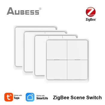 AUBESS Sasha ZigBee Smart Scene Switch 4 Банда 12 Бутон Контролер за Смяна на Сцени Работи С приложение Smart Life ZigBee Портал