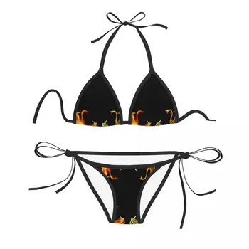 Женски секси комплект от бикини, сутиен, повдигащ, прашки на бретелях, бразилски бански костюм, плажно облекло, две глави на огнения дракон