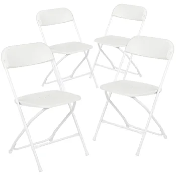 Пластмасов сгъваем стол Flash Furniture серията Hercules™ - бял - 4 опаковки 650 паунда тегло, удобен стол за дейности-Lightwei