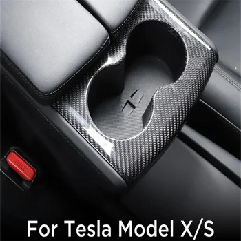 За автомобил Tesla Model X Model S предна и задна поставка за чаши, тампон на подлакътник аксесоари за интериора от този въглеродни влакна