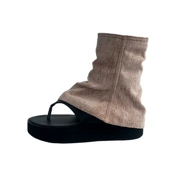 Римските сандали, дамски летни сандали на платформа с клипсами, високи сандали с отворени пръсти с цип