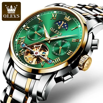 OLEVS 6617 висок клас марка, мъжки часовници, автоматизирани механични часовници, водоустойчиви часовници е от неръждаема стомана, хронограф Лукс