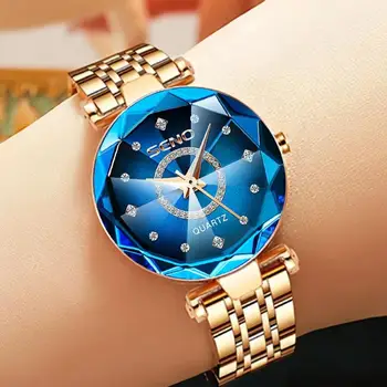 SENO Ocean Star Дамски часовници с кристали 2023, най-добрата марка за луксозни дамски часовник-гривна от розово злато за дами, часовници Relogio Feminino