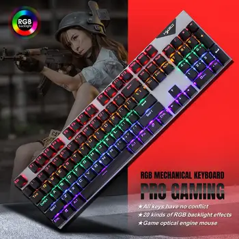 Готина клавиатура с подсветка, 20 цветни цветни светлини, клавиатура за домашния офис, жични клавиатура, висококачествен синия ключ, трайни