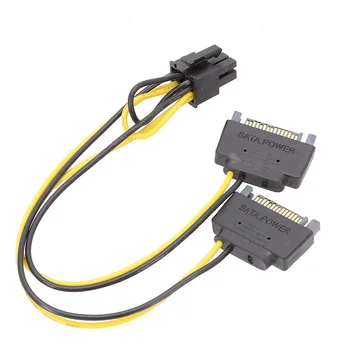 SATA 2x15Pin към видео карта PCI-e 6-пинов штекерный кабел SATA dual 15pin за графика на процесора 6pin штекерный кабел-адаптер 15 см 18AWG