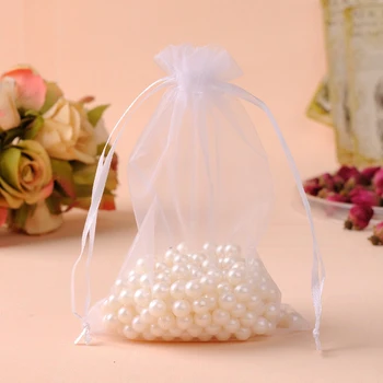 Бяла Подарък за Бижута От Органза Bgas Тюл Полза на Торби Бонбони Чанти, Вечерни Промоционални Индивидуален Лого 17x23 см, 500 бр/лот на Едро