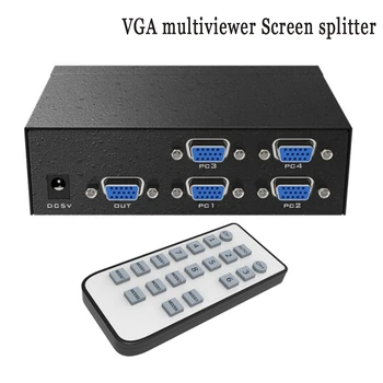Разделител на екрана VGA Multiviewer, 4 входа-VGA, изход 1VGA, поддръжка на няколко режима на превключване на екрана, разделител на екрана 1080p