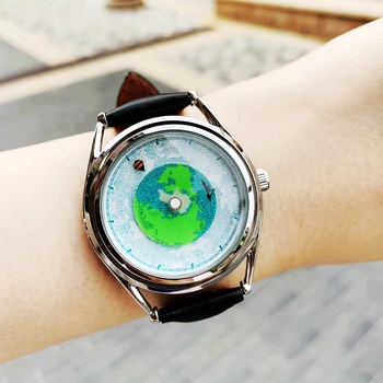 Висококачествени часовници с атмосферата на креативен дизайн-артистичен подарък, графичен показалец, карта Земя, неутрална кожа