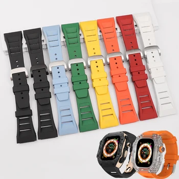 Преносимото каишка от Каучук за Apple Watch Band Ultra 49 мм 44 45 мм от фторопластового метал, Комплект модове за iWatch Series 8 7 6 SE 5 4