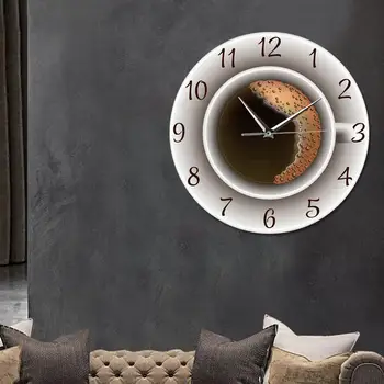 На чаша кафе с пяна Декоративни безшумни стенен часовник в стил означения кафене Часовници Кухненски стенни часовници Стенен интериор на кафене T0x0