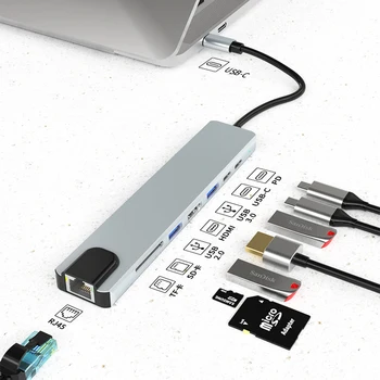 USB C HUB Type C Сплитер За докинг станция HDMI-4K Адаптер за лаптоп с PD SD TF RJ-45 thunderbolt 3 За Macbook Air M1 iPad Pro