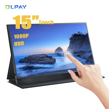 OLPAY 15-инчов сензорен екран портативен монитор с поставка HDR 1080P IPS Type-C USB-C HDMI-съвместим за лаптоп Switch Xbox PS4/5