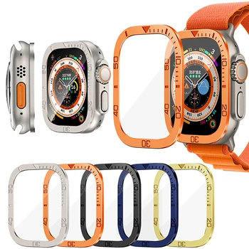 Закалено стъкло за Apple Watch Ultra 49 мм, метална рамка, защитно фолио за екрана със защита от надраскване, аксесоари iWatch серията Ultra 49 мм
