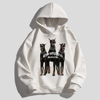 Hoody с участието на Доберман, луксозна марка мъжки и дамски памучен hoody с принтом кучета, по-големи размери, модерен градинска облекло с качулка
