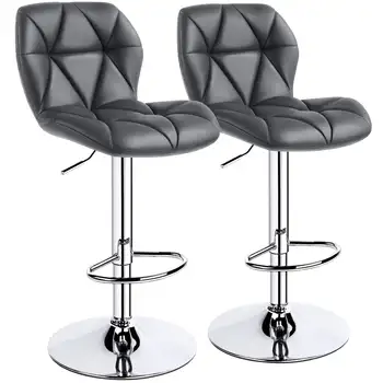 Олдън Design Модерен регулируеми въртящи се бар стол от изкуствена кожа, без подлакътници, 2 бр., сив