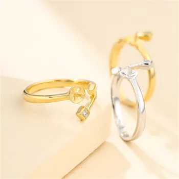 Заготовка за пръстен от кръгли мъниста или перли 6 мм-8 мм, на позлатените пръстен от сребро 925 проба с цирконии, регулируема поставка за пръстени SR0095
