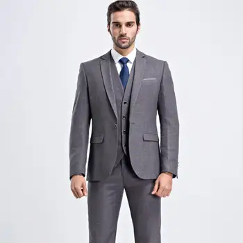 (Яке + жилетка + панталон 2019 Пролет, нов стил, мъжки бизнес костюми, мъжки висококачествен вълнен сватбен смокинг райе костюм