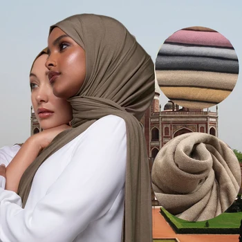 Модни Обикновен Цвят, Мек Памук Джърси, Мюсюлмански Шал, Hijabs, Дълъг Шал, Тюрбан, Ислямски Кърпичка, Тайна, Африканска Превръзка На Главата, 170x60 см