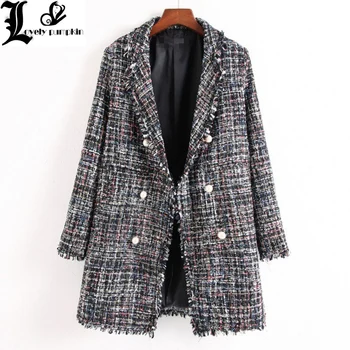 Нова яке с джобове и жемчужными бутони и пискюли, дамски есенното яке за офис дама, елегантна двубортное късо палто с дълъг ръкав SZ006