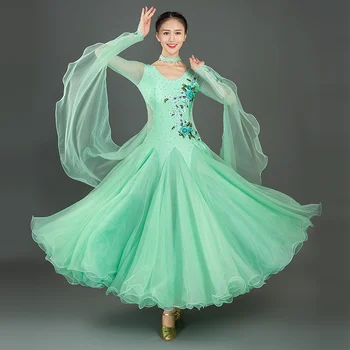 Висококачествено секси рокля за възрастни международен стандарт мятно-зелен, червен, син, розов цвят за състезания в балните танци