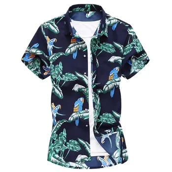 Лятна нова мъжки хавайска риза, модни и ежедневни риза с къс ръкав и цветна принтом, на мъжката марка, голям размер 5XL 6XL 7XL